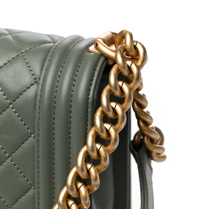 Chanel Calfskin Quilted Medium Boy Flap Dark Green 17 of 18