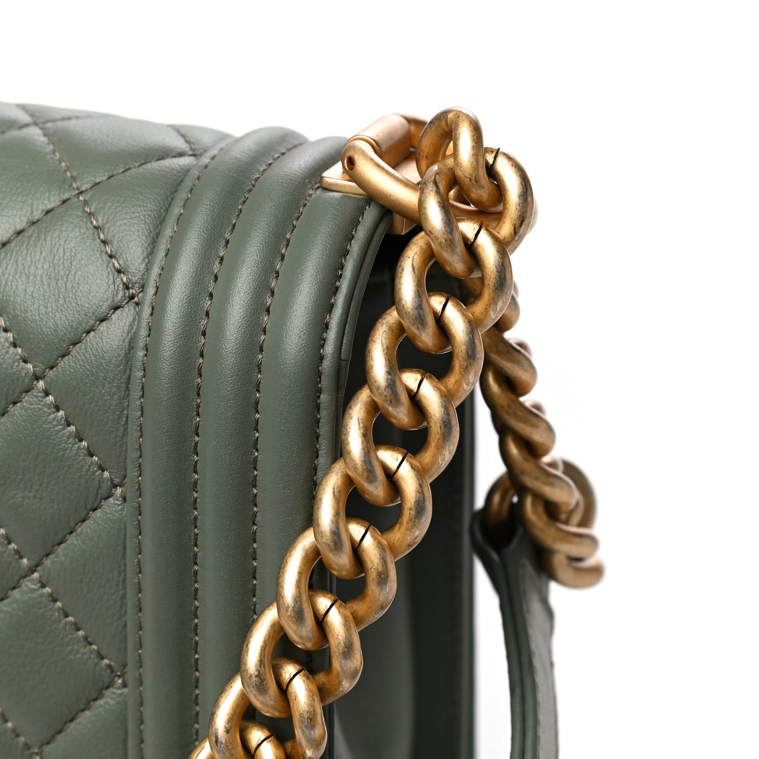 Chanel Calfskin Quilted Medium Boy Flap Dark Green 15 of 16