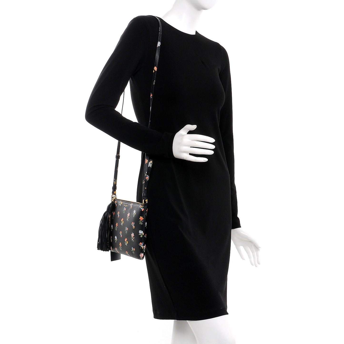 Calfskin Flower Printed Small Monogram Crossbody Bag Black Multicolor
