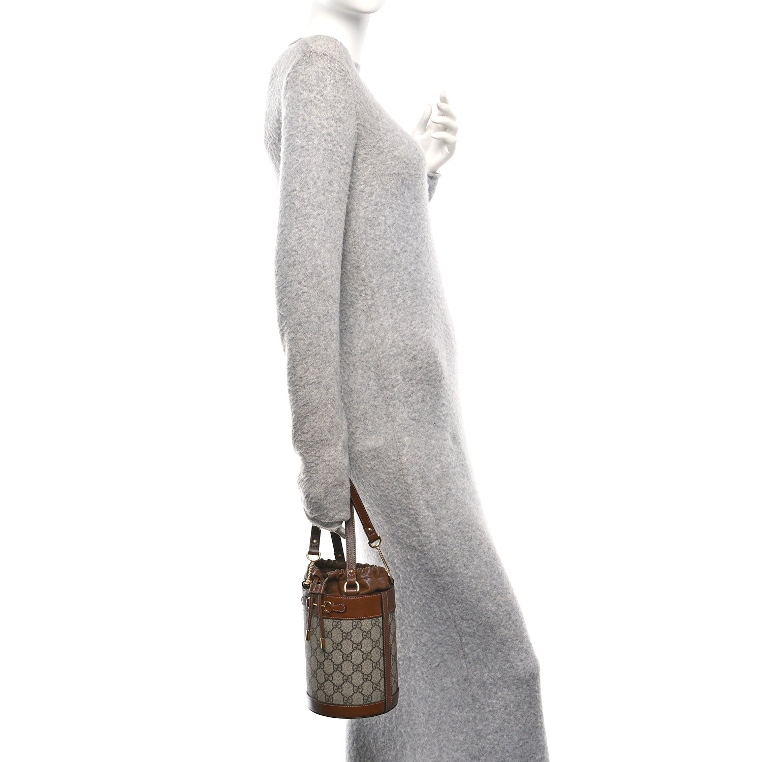 Gucci GG Supreme Monogram Azalea Sakai Calfskin Small Horsebit 1955 Drawstring Bucket Bag Beige Ebony Brown Sugar 2 of 10