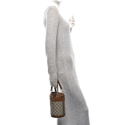 Gucci GG Supreme Monogram Azalea Sakai Calfskin Small Horsebit 1955 Drawstring Bucket Bag Beige Ebony Brown Sugar 2 of 10