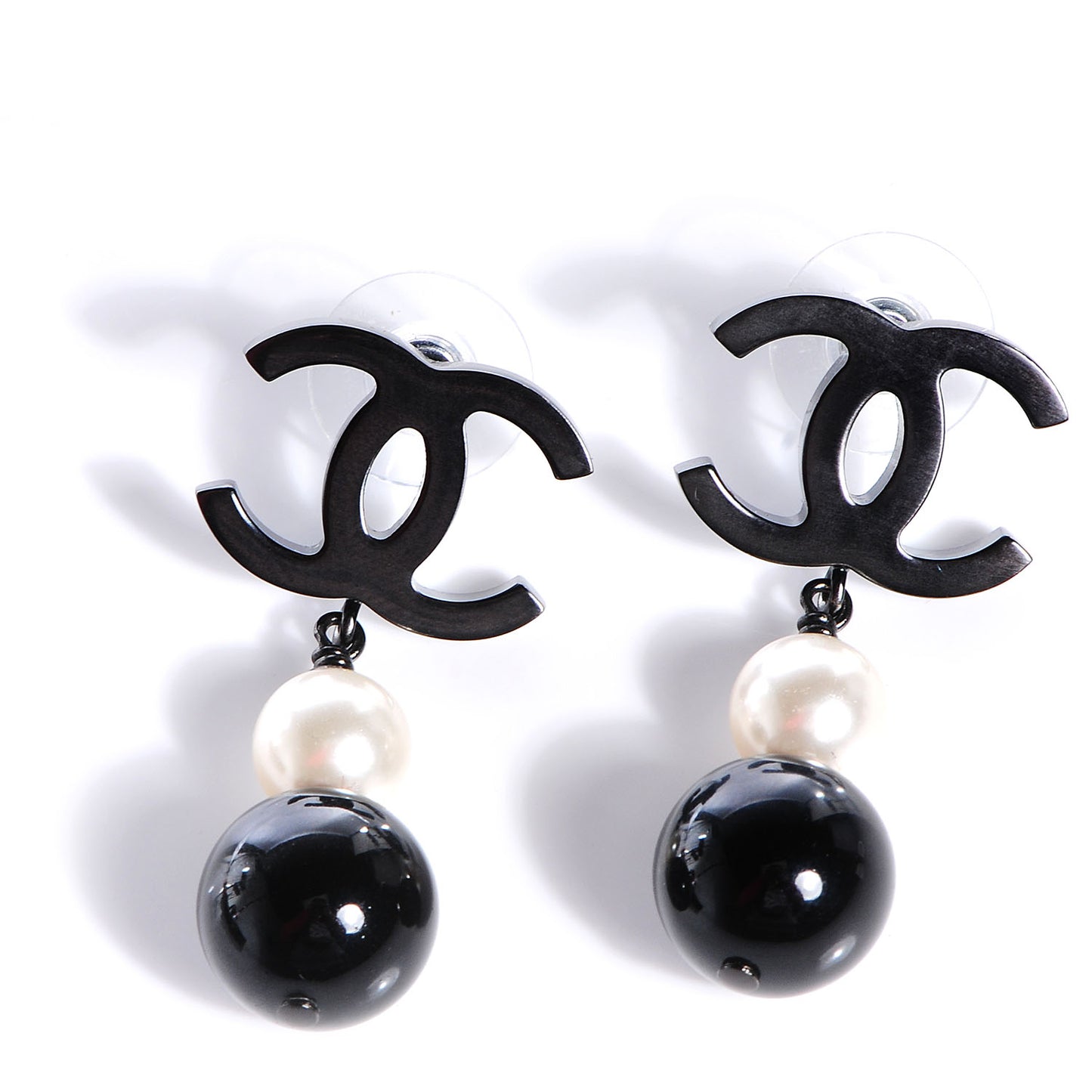 Ruthenium Pearl Bead CC Drop Earrings Black