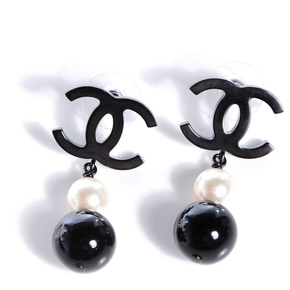 Chanel Ruthenium Pearl Bead CC Drop Earrings Black 1 of 5