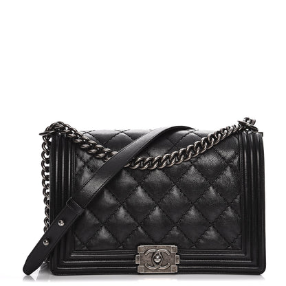 Chanel Calfskin Quilted Double Stitch New Medium Boy Flap Black 1 of 13