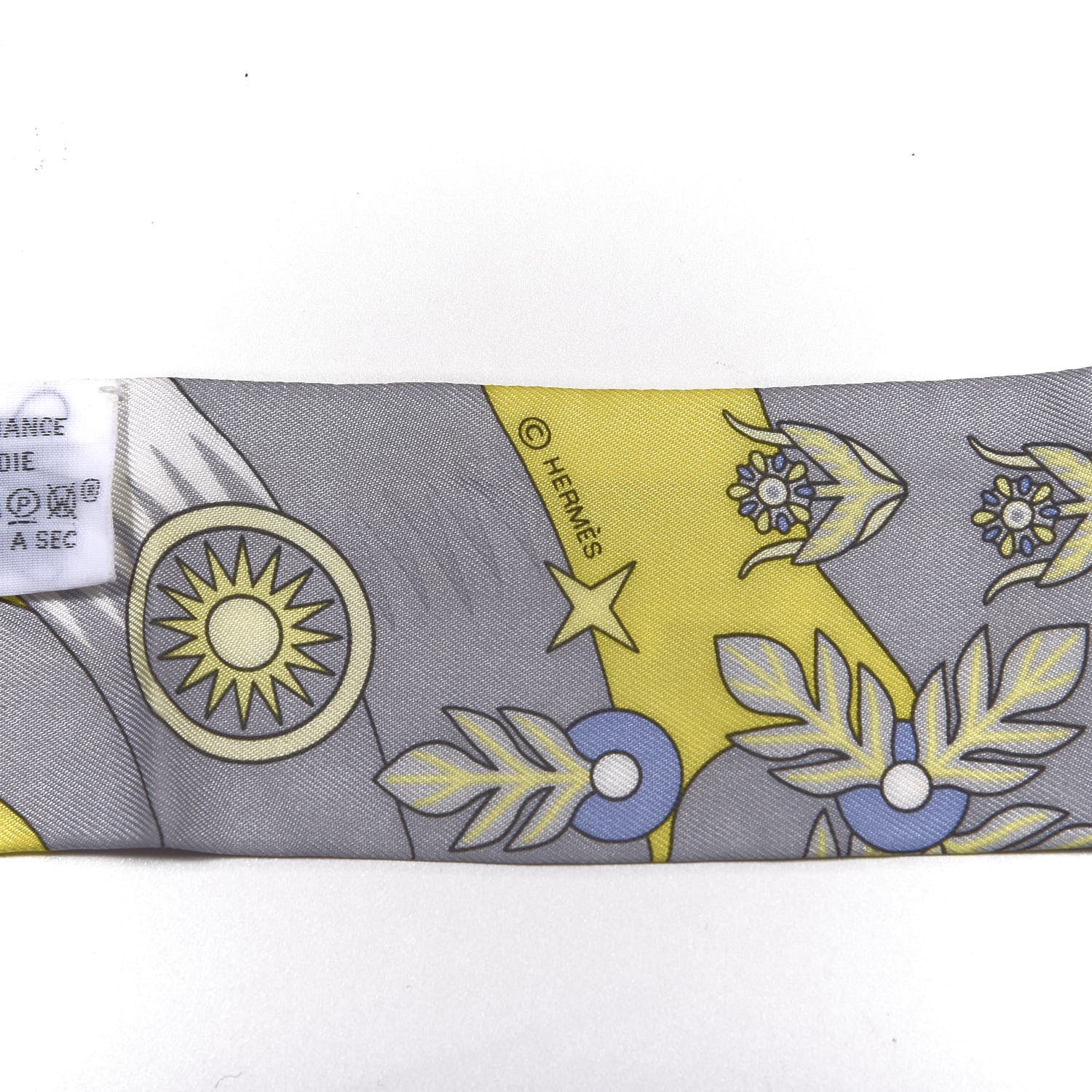 Hermes Silk La Source de Pegase Twilly Jaune Vif Gris Perle 3 of 3