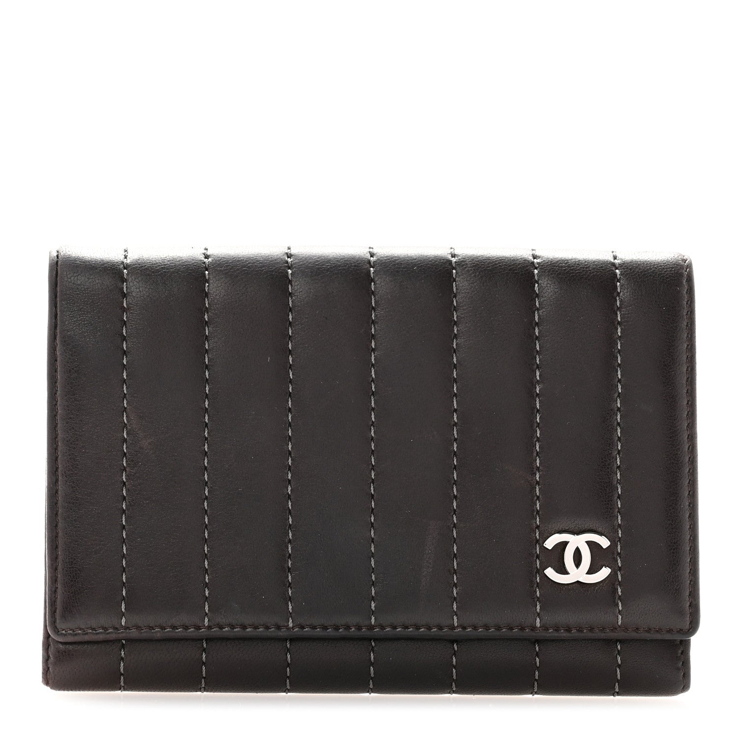Chanel Lambskin Vertical Quilted Mademoiselle Compact Wallet Dark Brown 1 of 13