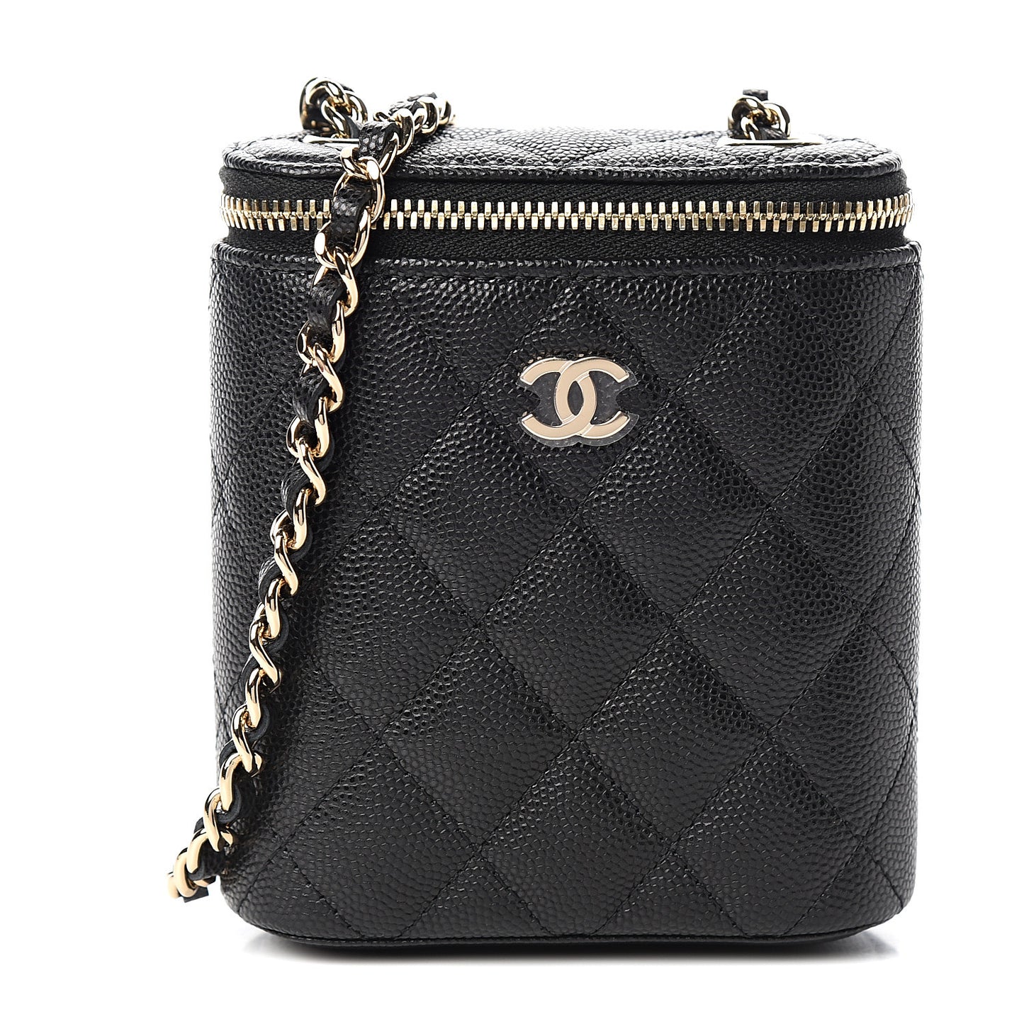 Caviar Quilted Small Vertical Coco Beauty Vanity Case With Chain Black