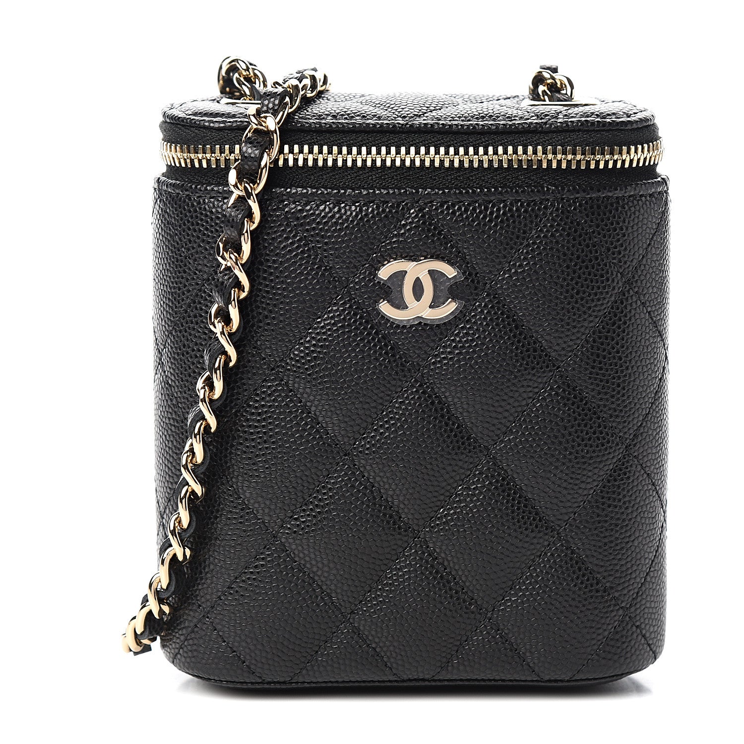 Chanel Caviar Quilted Small Vertical Coco Beauty Vanity Case With Chain Black 1 of 10