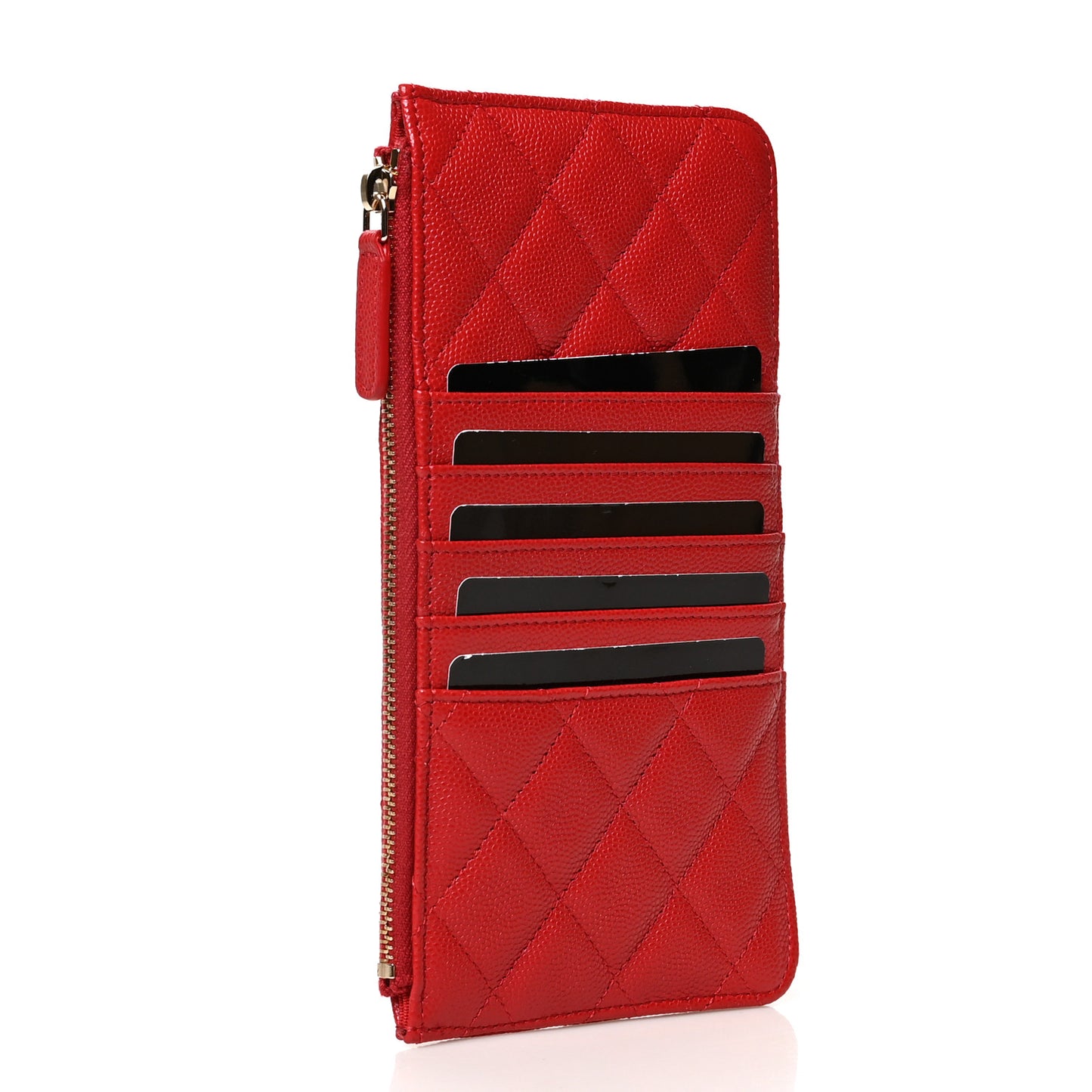 Caviar Quilted Classic Flat Wallet Pouch Red