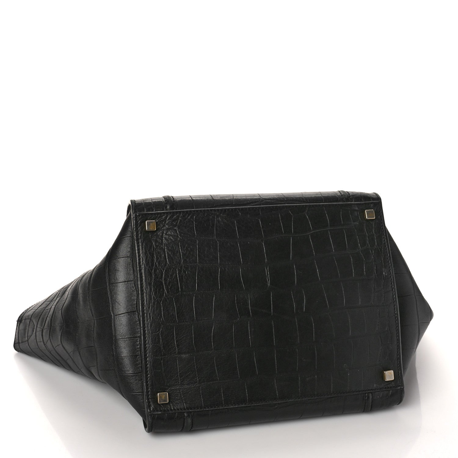 Celine Crocodile Embossed Calfskin Medium Phantom Luggage Black 4 of 9