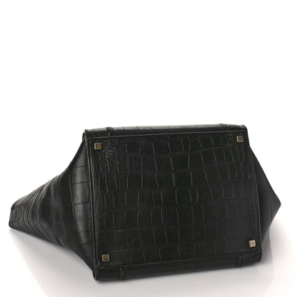 Celine Crocodile Embossed Calfskin Medium Phantom Luggage Black 4 of 9