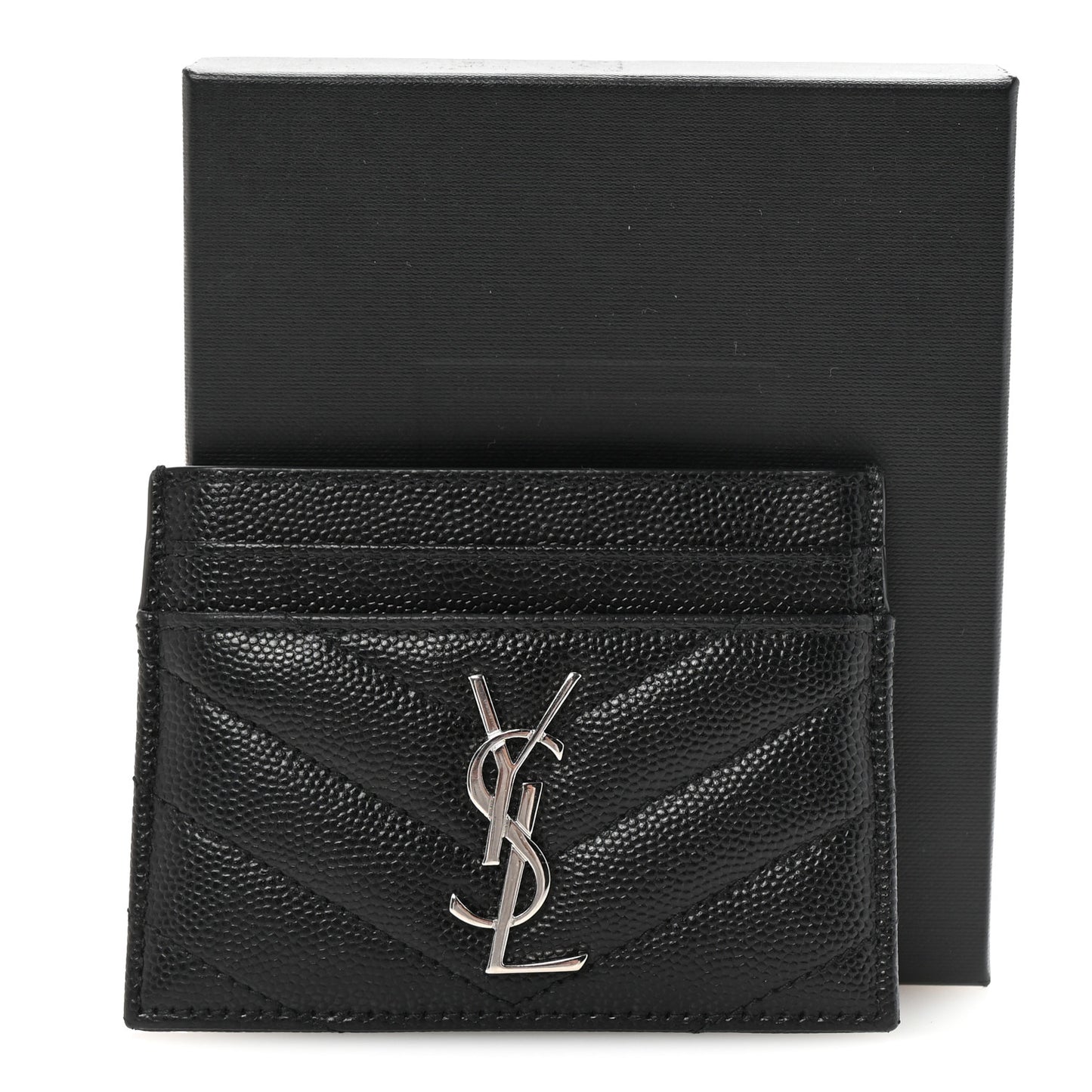 Grain De Poudre Matelasse Chevron Monogram Credit Card Case Black