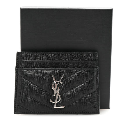 Saint Laurent Grain De Poudre Matelasse Chevron Monogram Credit Card Case Black 8 of 8