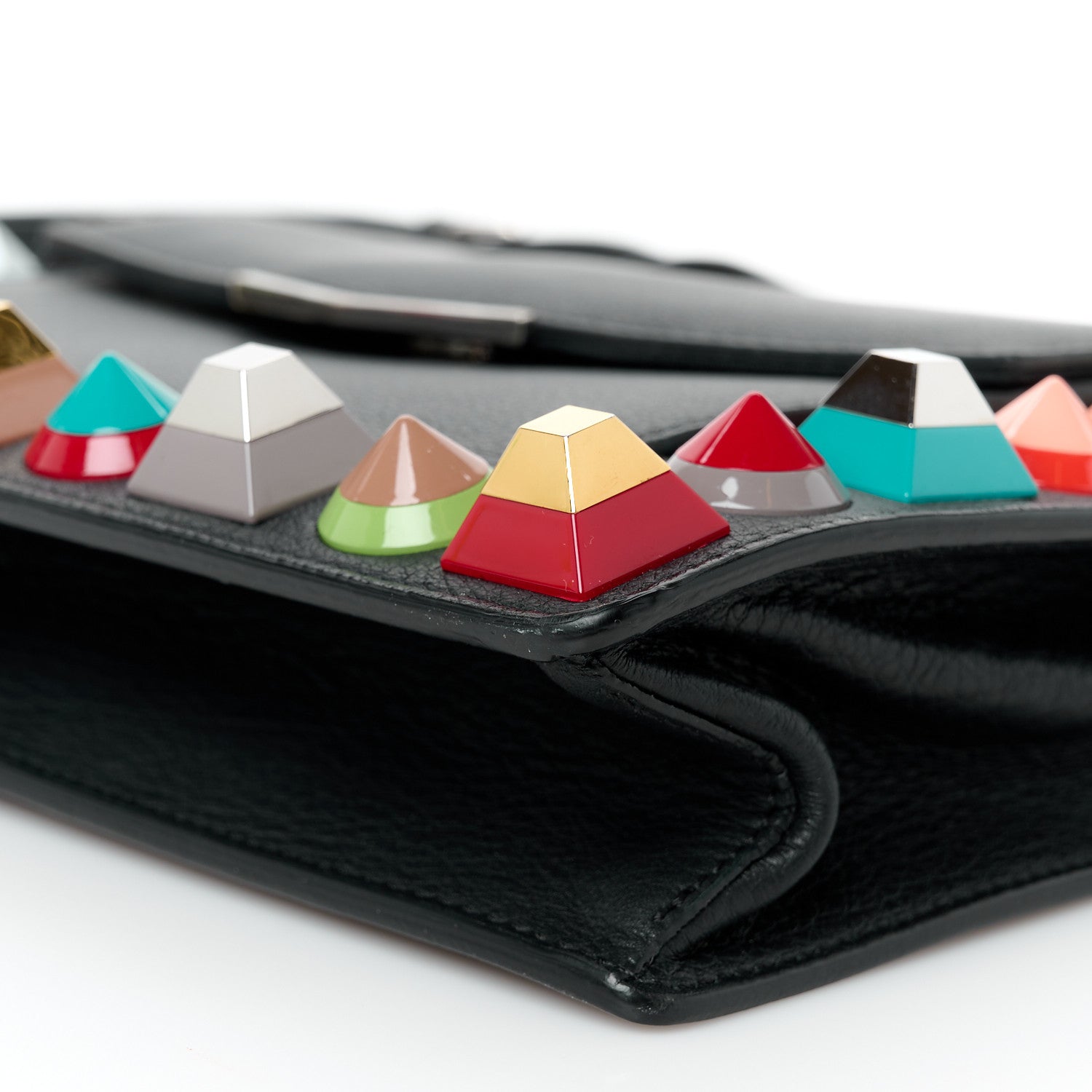 Fendi Vitello Dolce Studded Mini 2Jours Pouch Black Multicolor 10 of 10