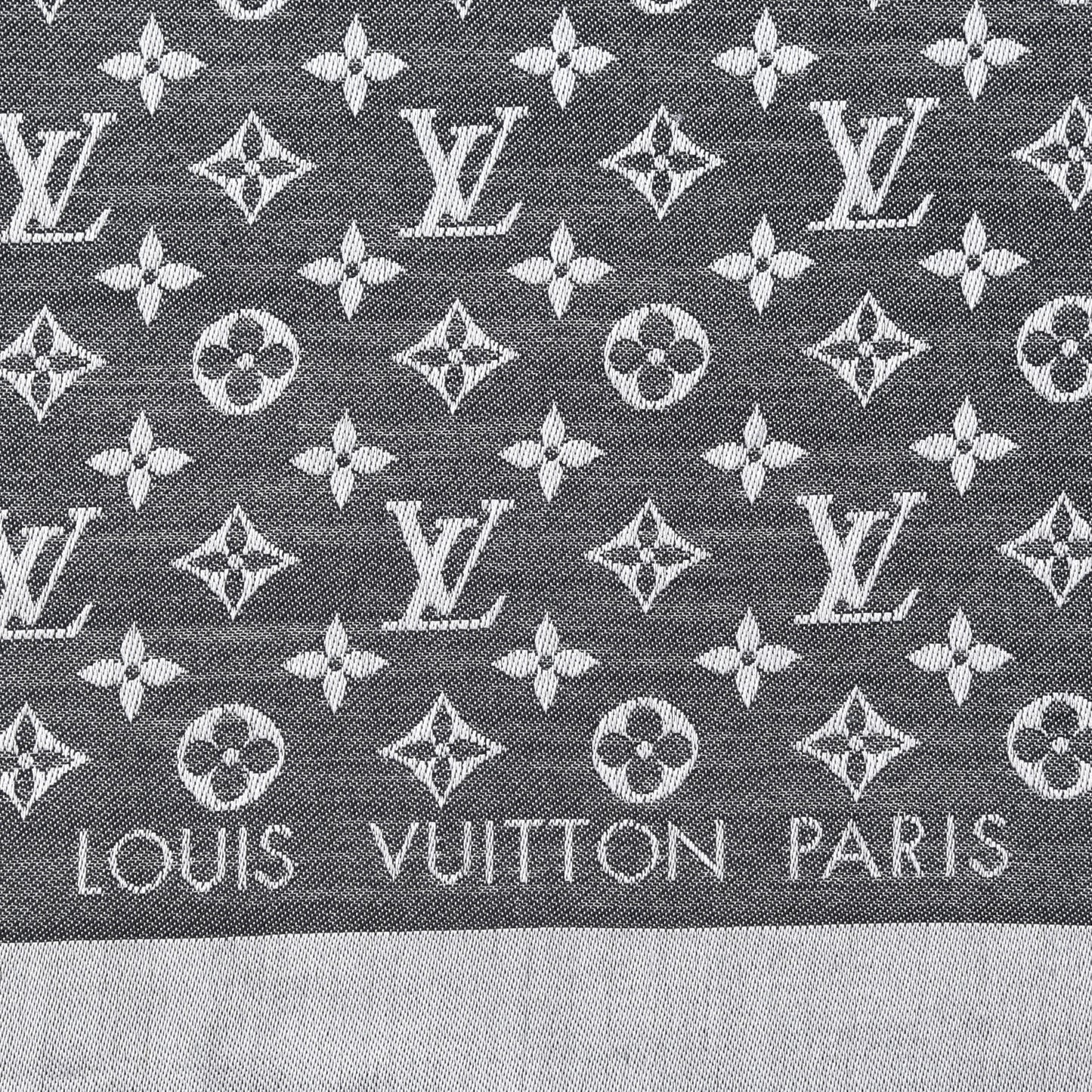Wool Silk Monogram Denim Shawl Black