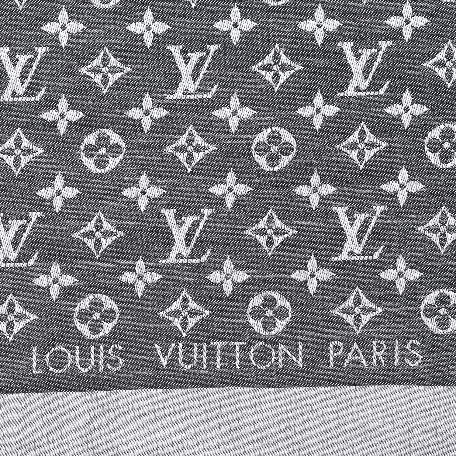 Louis Vuitton Wool Silk Monogram Denim Shawl Black 4 of 7