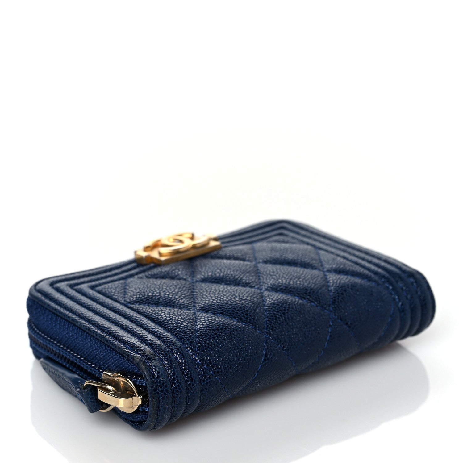 Chanel Caviar Quilted Boy Zip Around Coin Purse Wallet Dark Blue 4 of 10