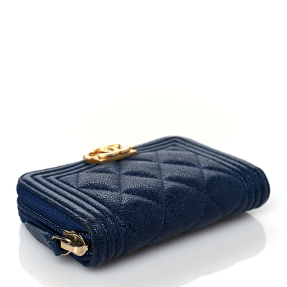 Chanel Caviar Quilted Boy Zip Around Coin Purse Wallet Dark Blue 4 of 10
