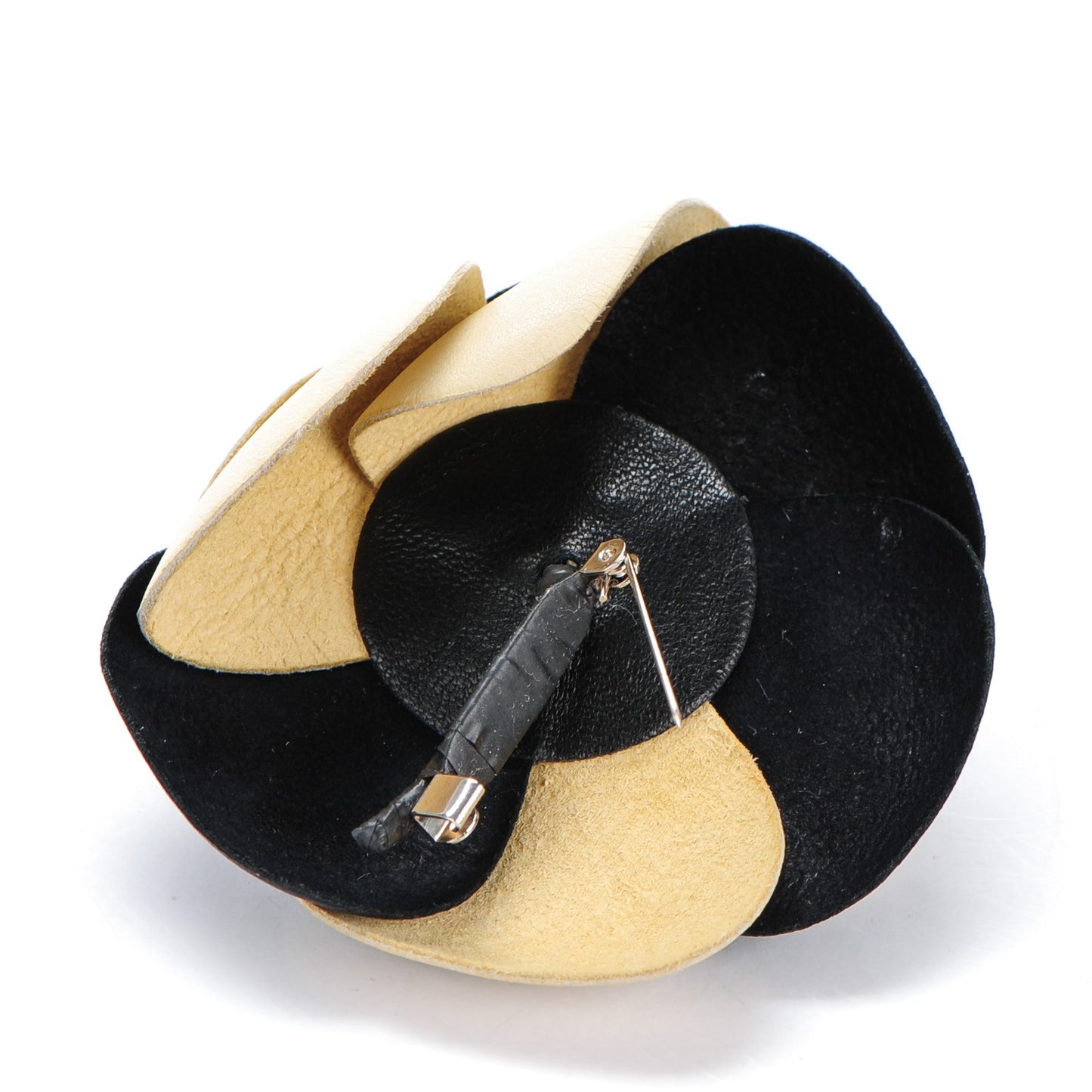 Lambskin Camellia Brooch Black Beige