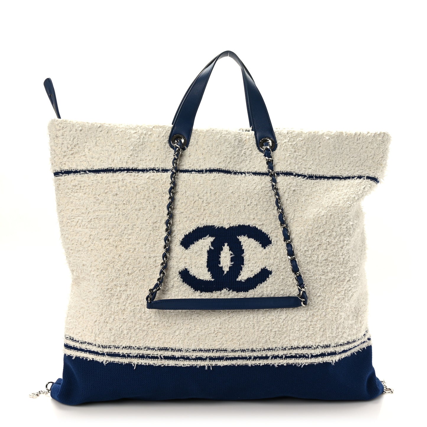 Tweed Fabric Deauville Biarritz Tote White Navy