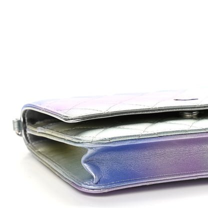 Chanel Gradient Metallic Calfskin Quilted Wallet On Chain WOC Silver Blue Yellow Purple 8 of 9