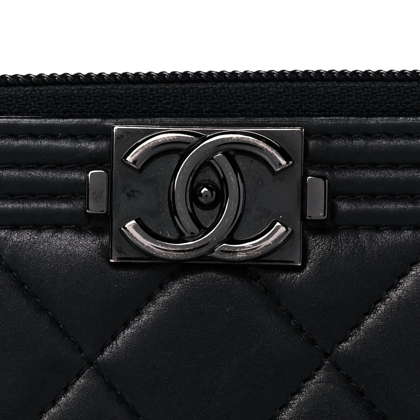 Lambskin Quilted Small Boy Zip Around Wallet Black