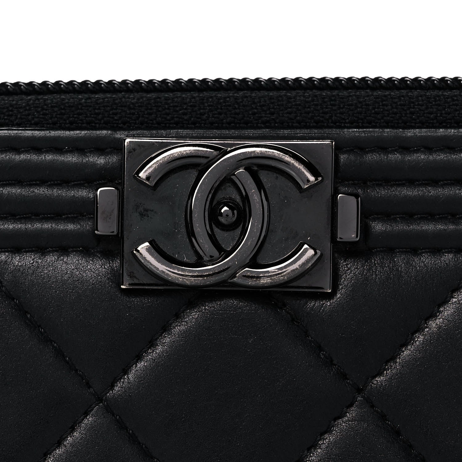 Chanel Lambskin Quilted Small Boy Zip Around Wallet Black 9 of 11