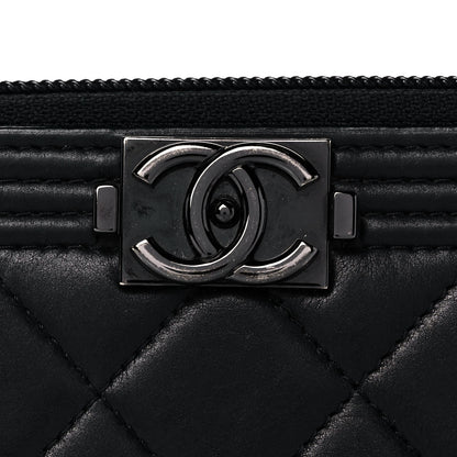 Chanel Lambskin Quilted Small Boy Zip Around Wallet Black 9 of 11