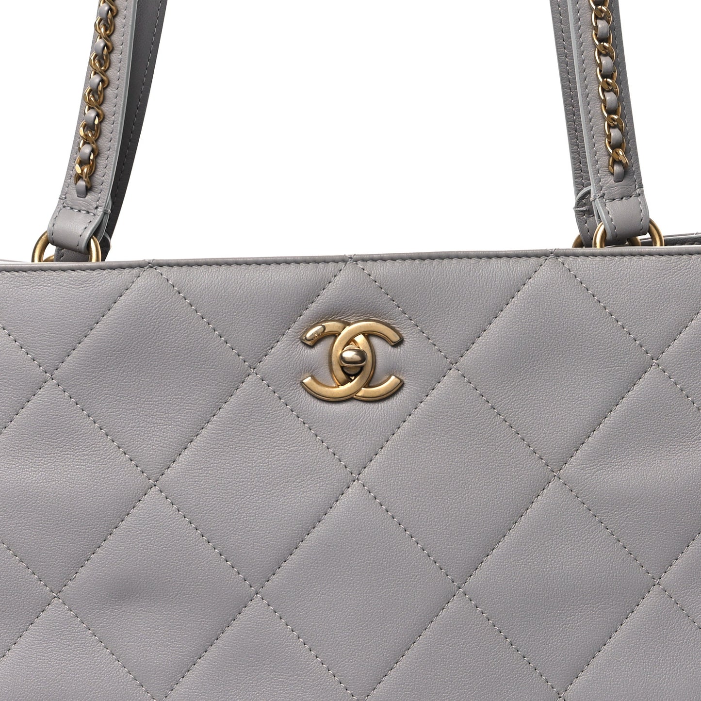 Calfskin Quilted Book Pocket Shopping Tote Grey