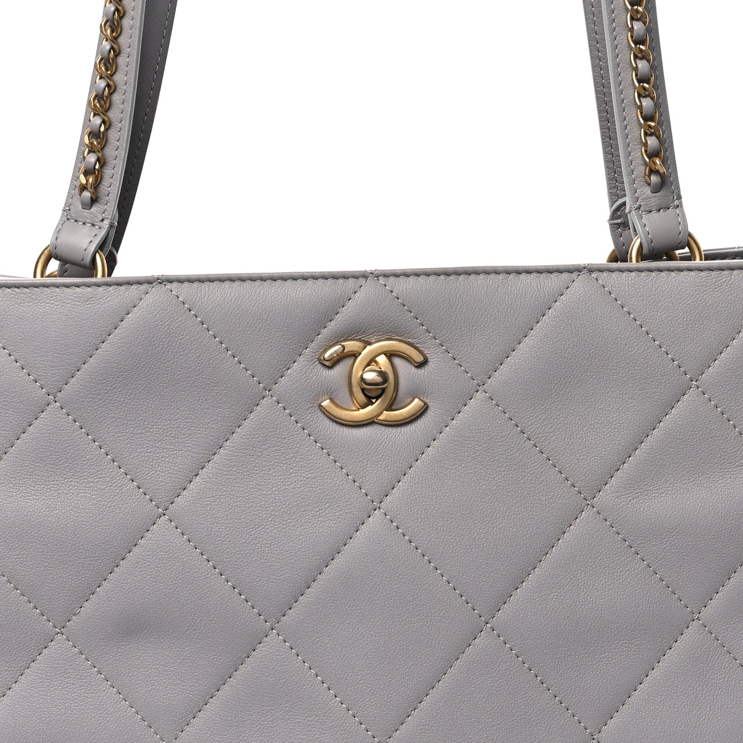 Chanel Calfskin Quilted Book Pocket Shopping Tote Grey 8 of 10