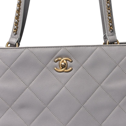 Chanel Calfskin Quilted Book Pocket Shopping Tote Grey 8 of 10