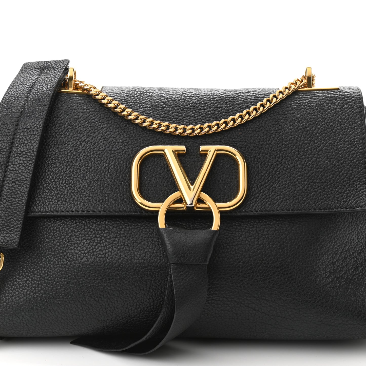 Pebbled Calfskin Small VRing Chain Shoulder Bag Black