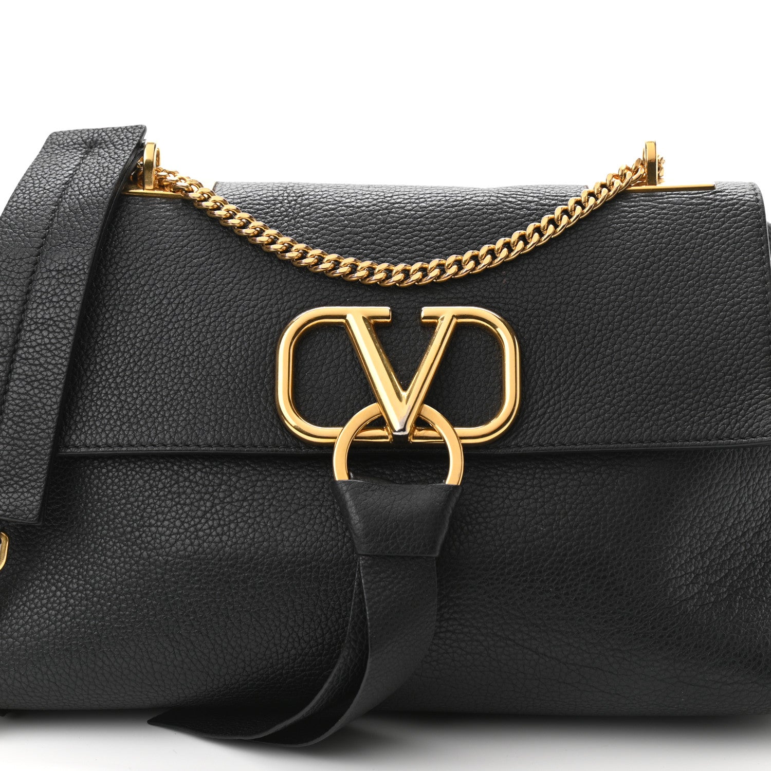 Valentino Garavani Pebbled Calfskin Small VRing Chain Shoulder Bag Black 7 of 10