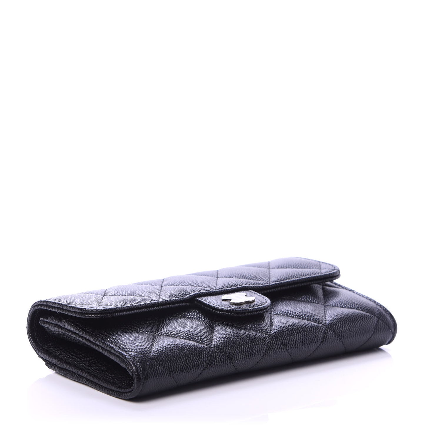 Caviar Quilted Medium Gusset Flap Wallet Black