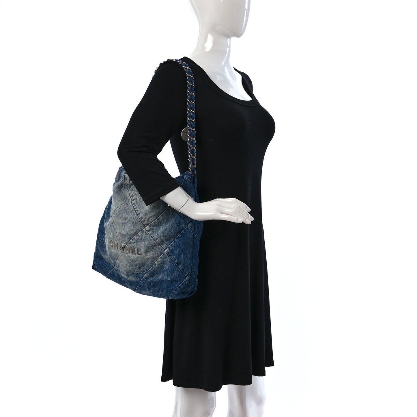 Denim Quilted Chanel 22 Blue