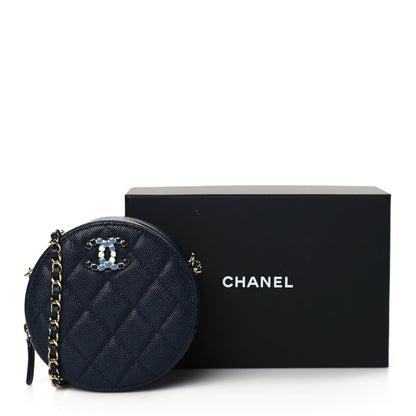 Chanel Caviar Quilted Gripoix CC Round Clutch With Chain Navy 11 of 11