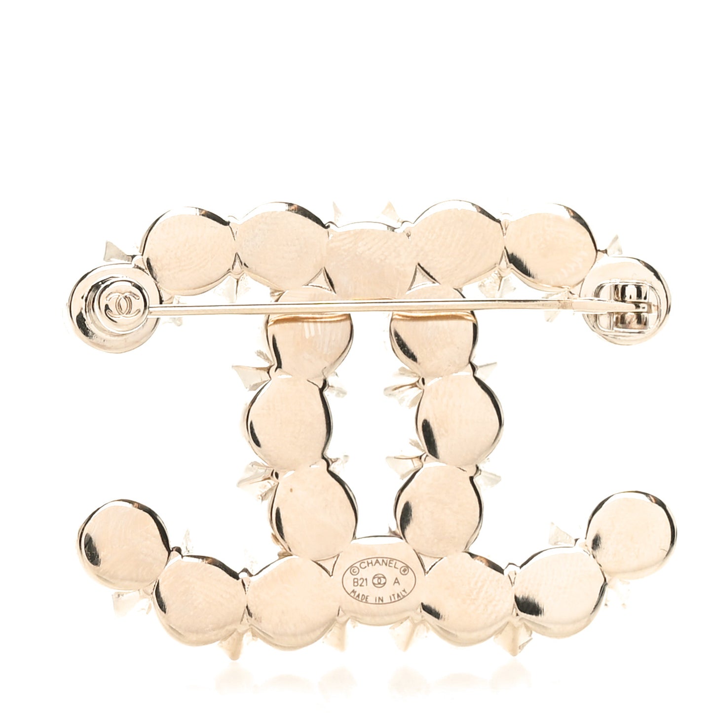 Pearl Crystal CC Brooch White Gold