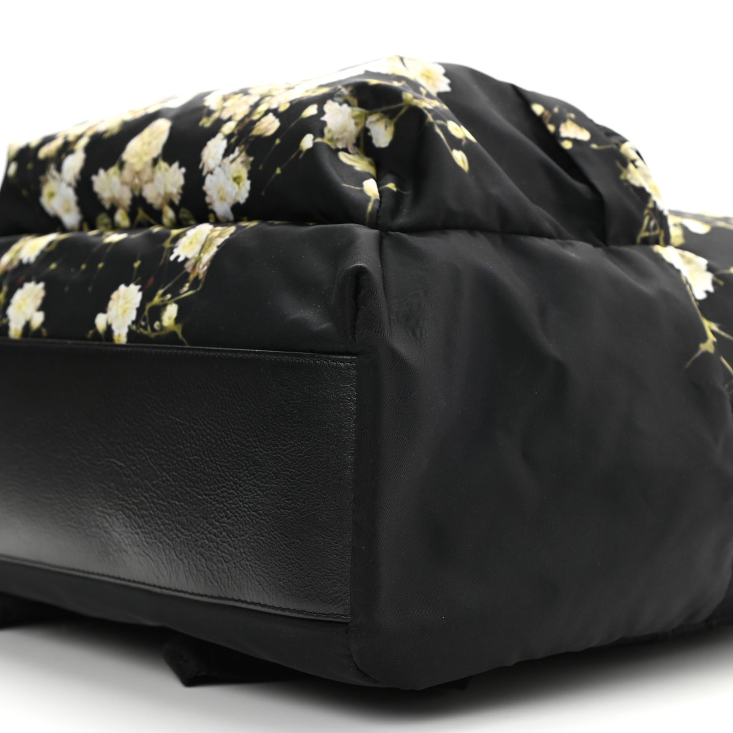 Nylon Calfskin Baby's Breath Print Backpack Black