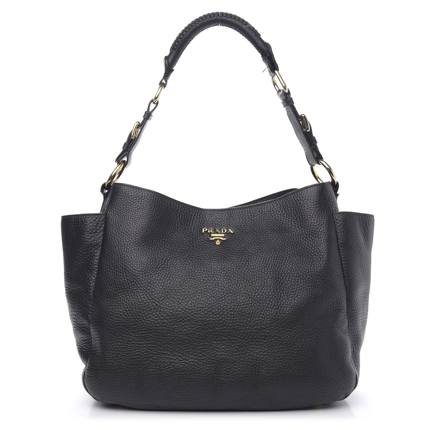 Prada Vitello Daino Side Pocket Hobo Black 1 of 16
