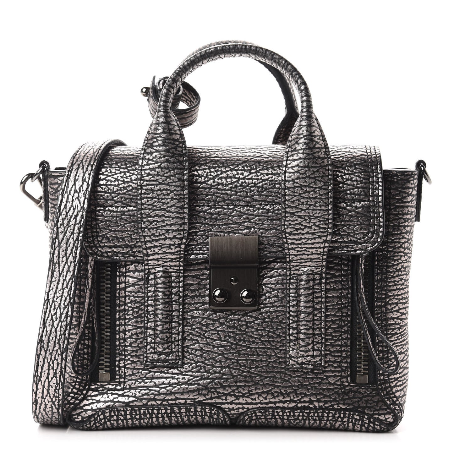 3.1 Textured Calfskin Mini Pashli Satchel Black Mauve