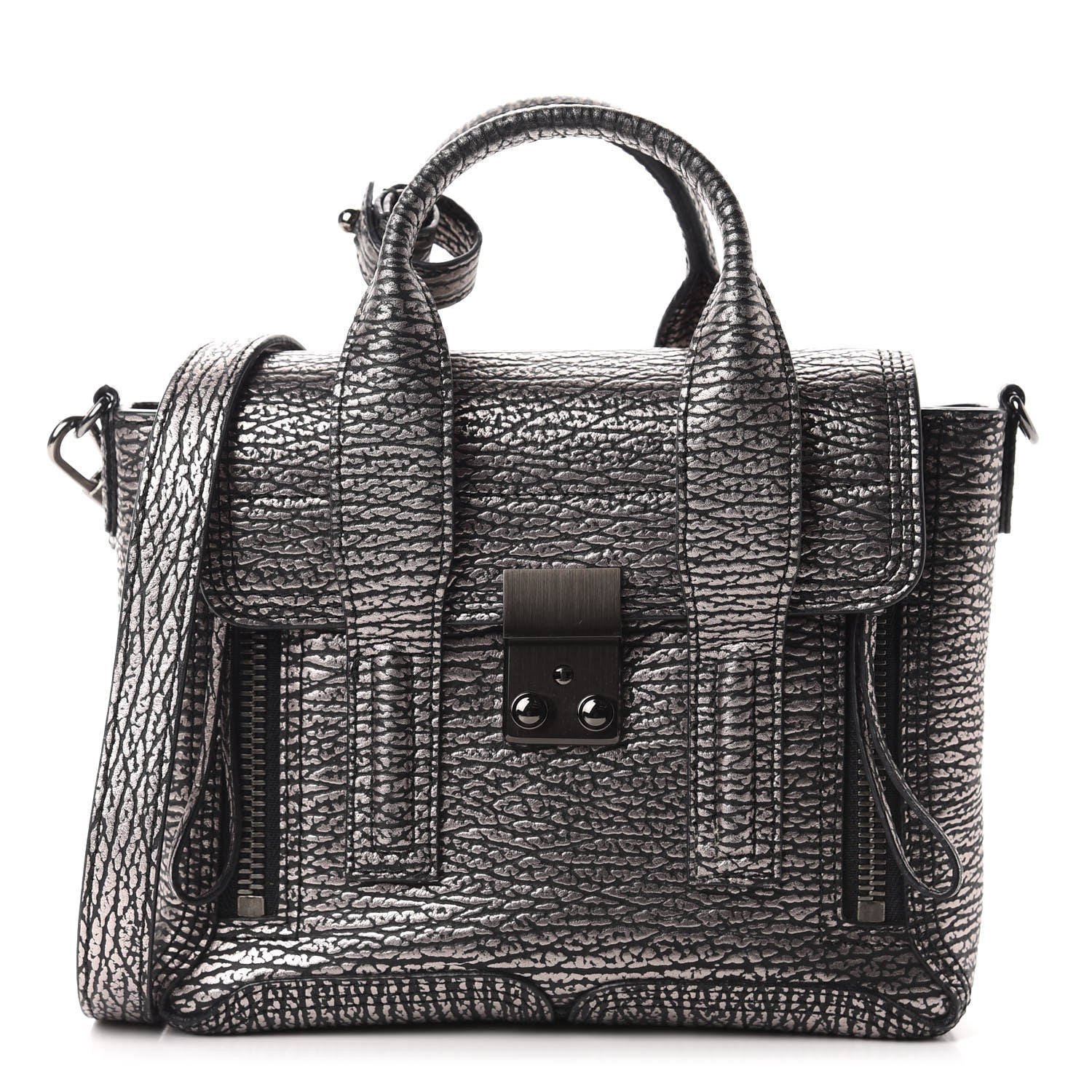 3.1 Phillip Lim 3.1 Textured Calfskin Mini Pashli Satchel Black Mauve 1 of 10