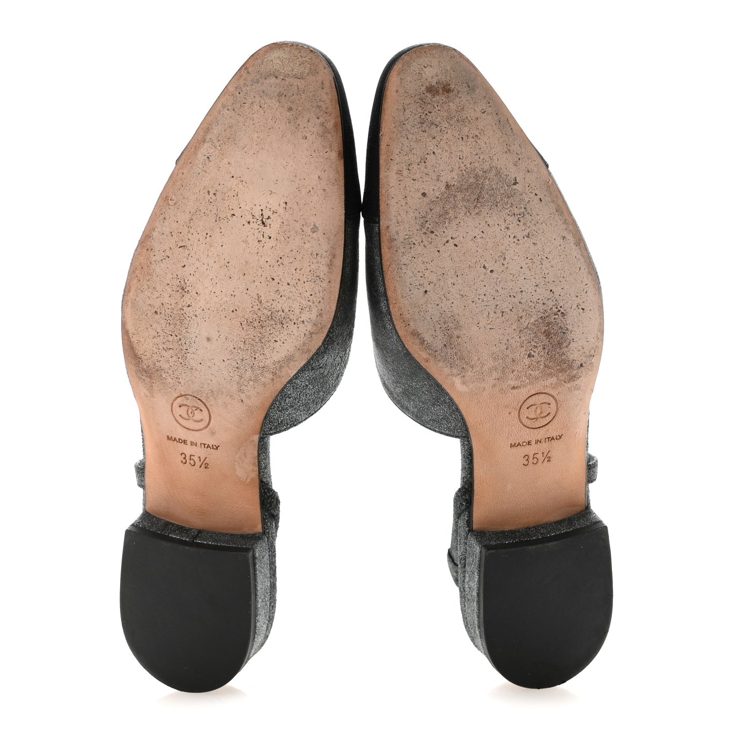 Lambskin Grosgrain Cap Toe CC Slingback Flats 35.5 Silver Black