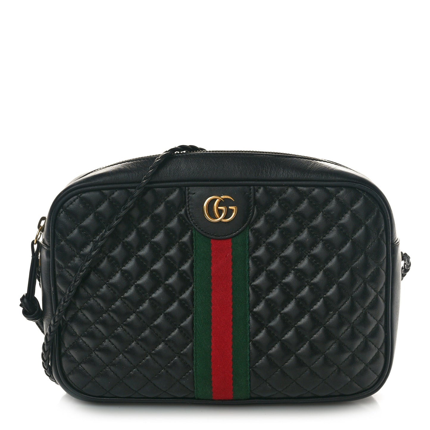 Calfskin Web Trapuntata Small GG Shoulder Bag Black