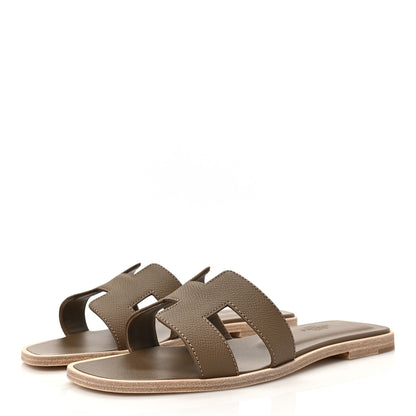 Hermes Epsom Oran Sandals 37.5 Etoupe 3 of 9