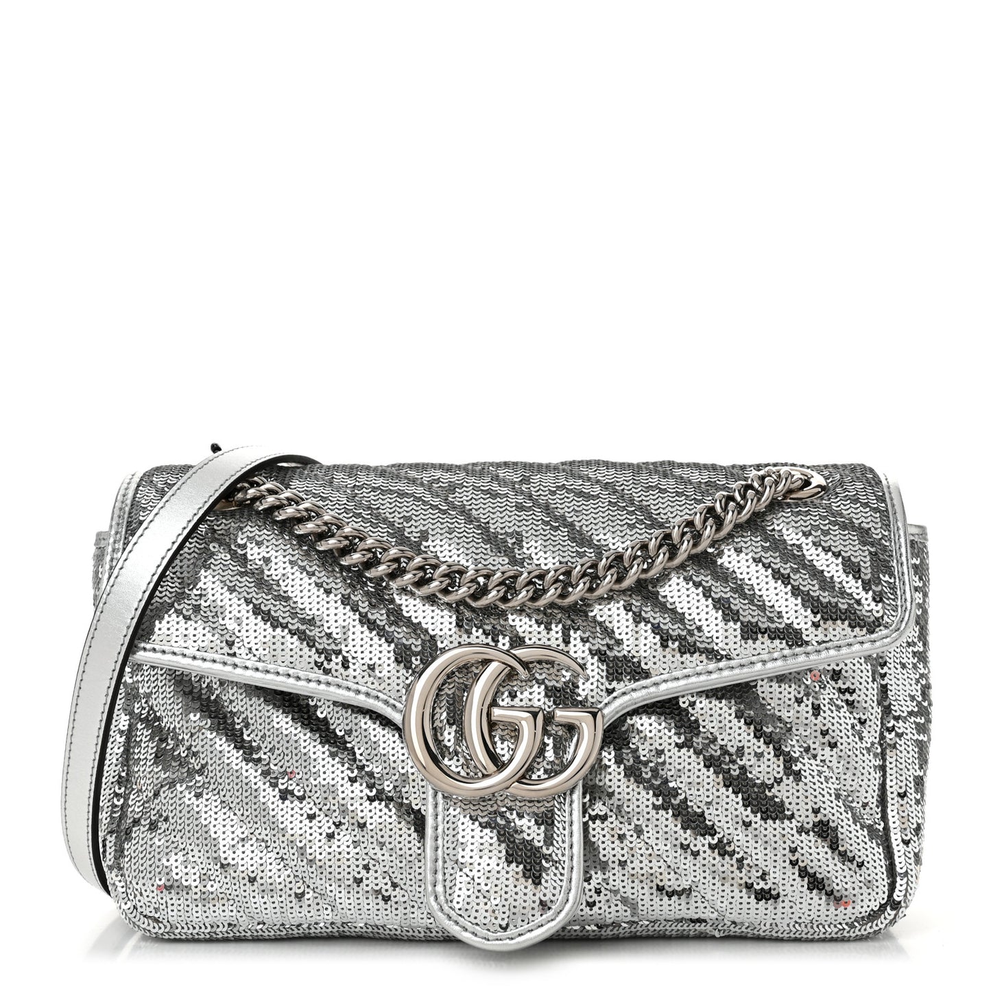 Sequin Matelasse Small GG Marmont Shoulder Bag Silver