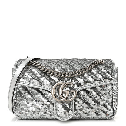 Gucci Sequin Matelasse Small GG Marmont Shoulder Bag Silver 1 of 10