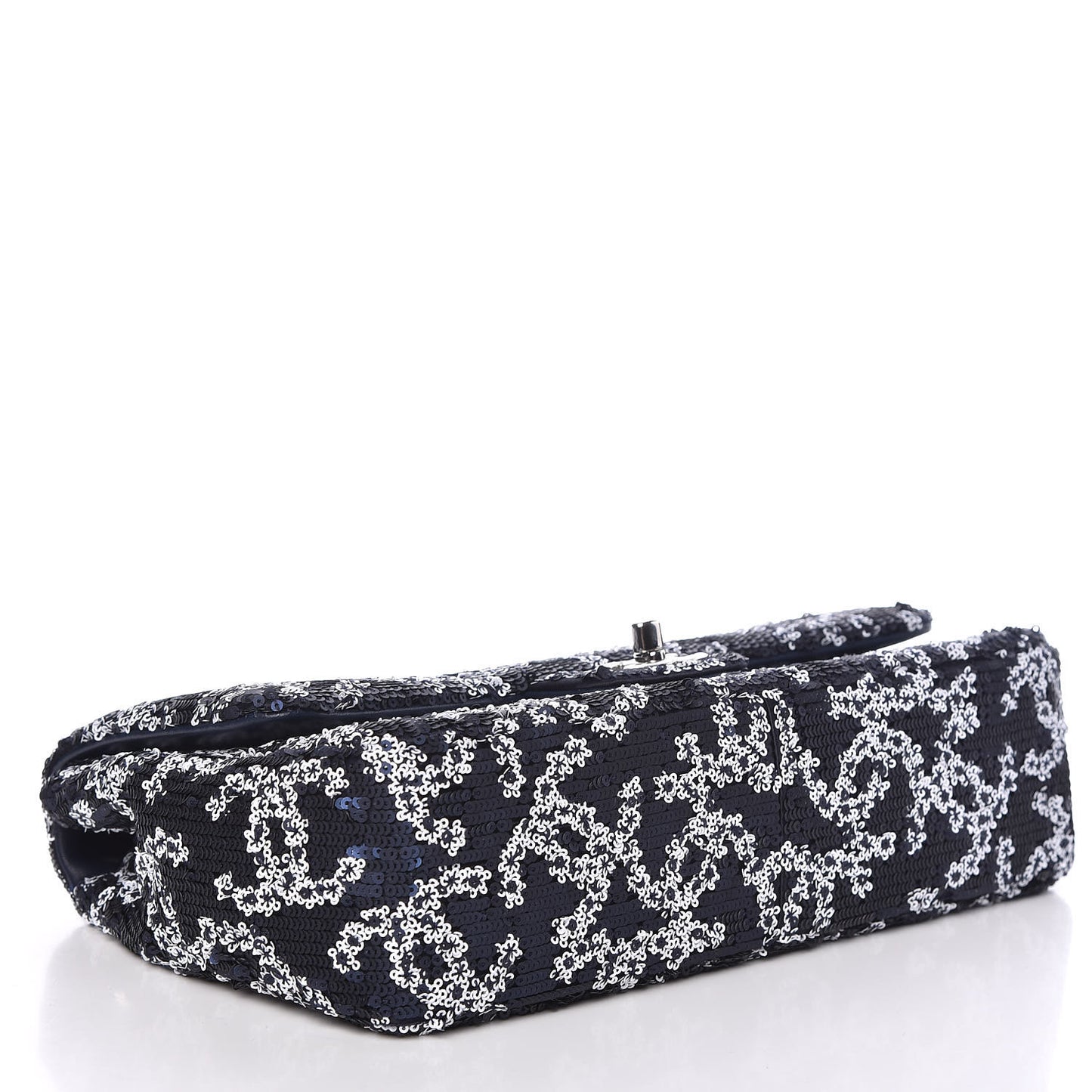 Lambskin Sequins Medium Single Flap Navy Blue White