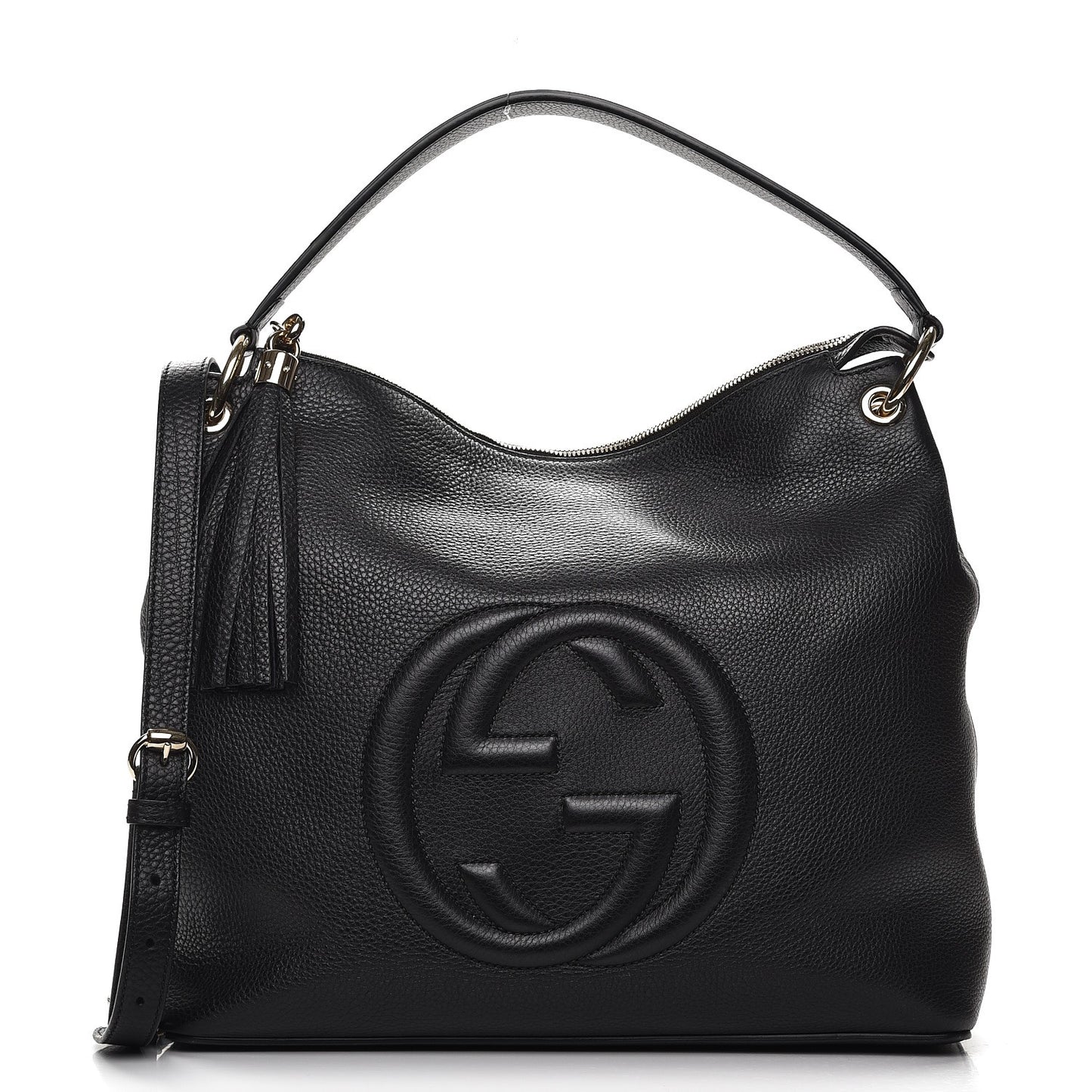 Pebbled Calfskin Large Soho Hobo Black