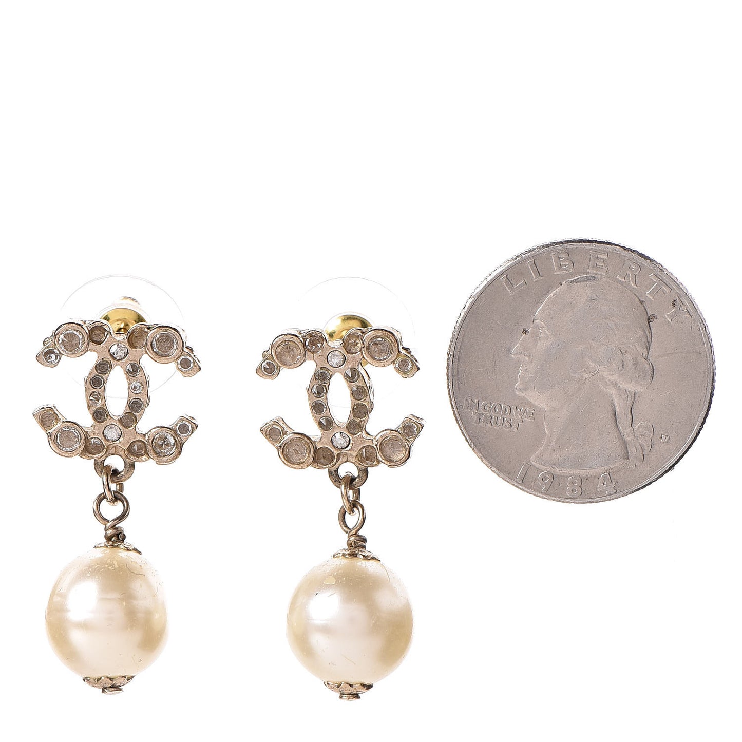 Crystal Pearl CC Drop Earrings Gold