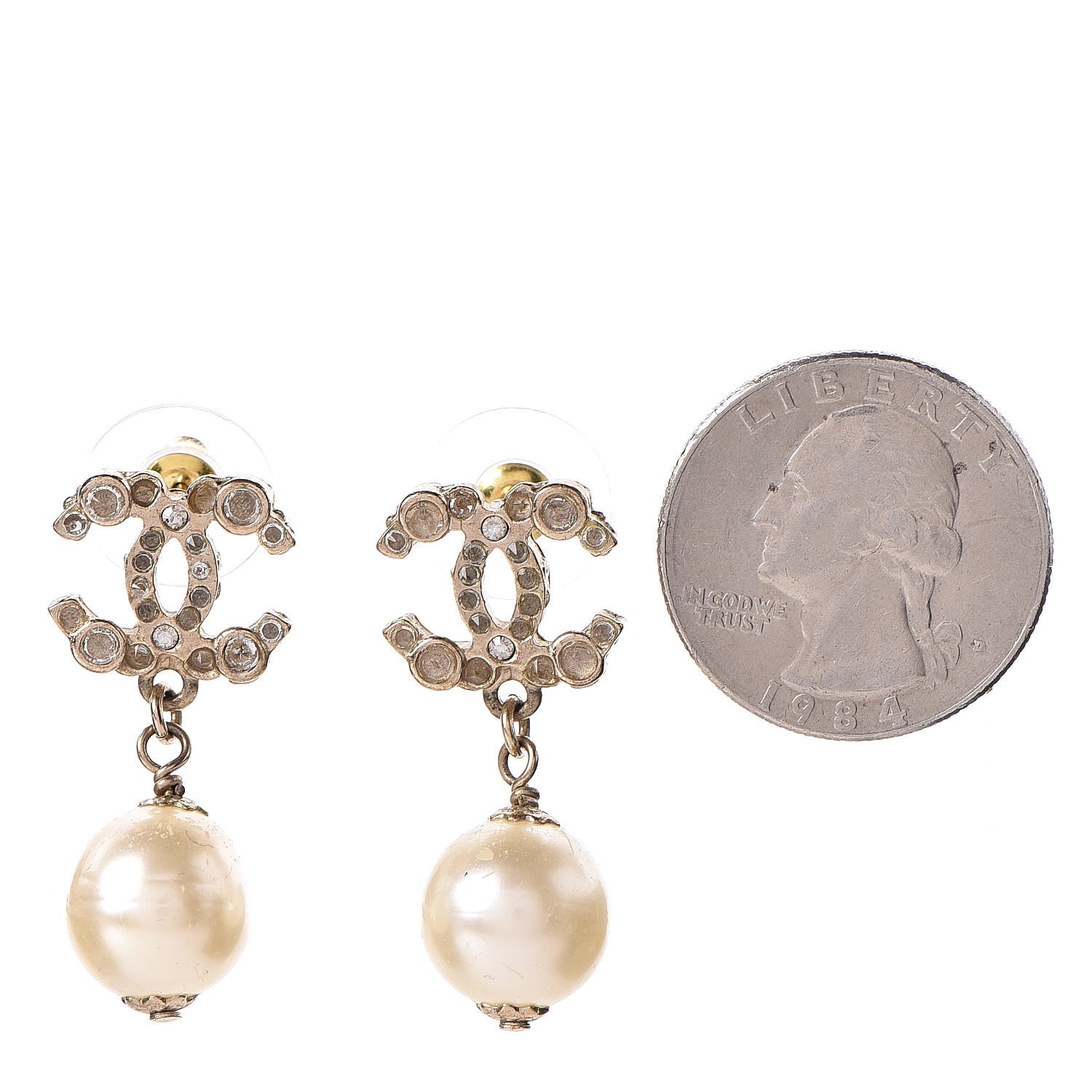 Chanel Crystal Pearl CC Drop Earrings Gold 2 of 6